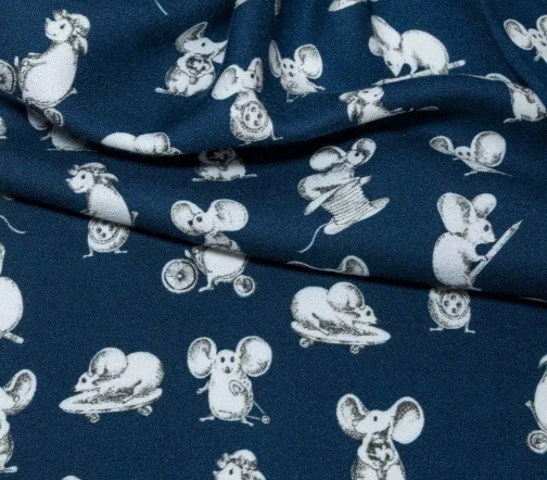 Креп вискозный "Мыши на синем", 21283