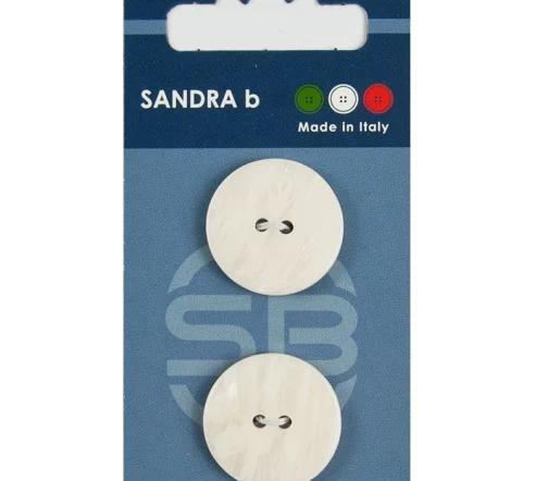 Пуговицы Sandra, 23 мм, 2 отв., пластик, 2 шт., белый, арт. CARD012