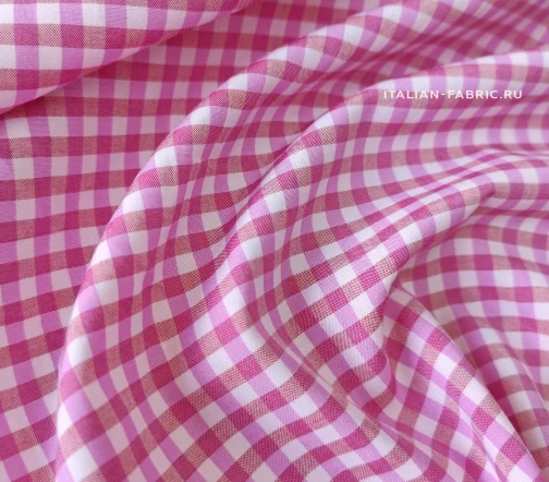 Сорочечная ткань в клетку, цвет розовый/белый, 1082032