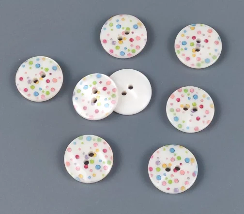 Пуговица, 2отв., пластик, цв. белый/мульти, 15 мм