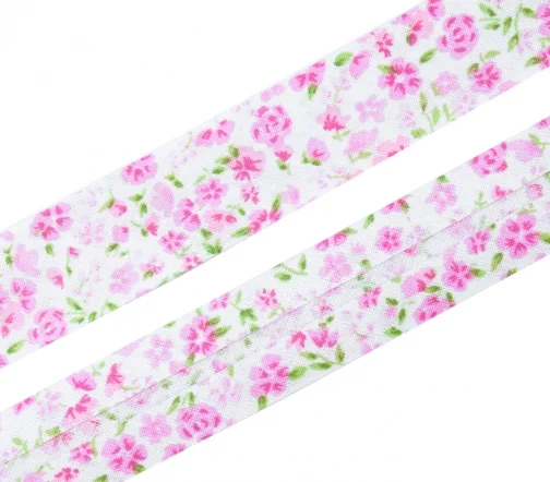 Косая бейка SAFISA с цветами, 20 мм, col. 02, оттенки розового