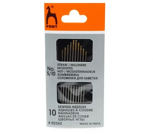 Иглы ручные для шитья шляпные с золотым ушком, № 5-10, 10 шт., PONY 02362