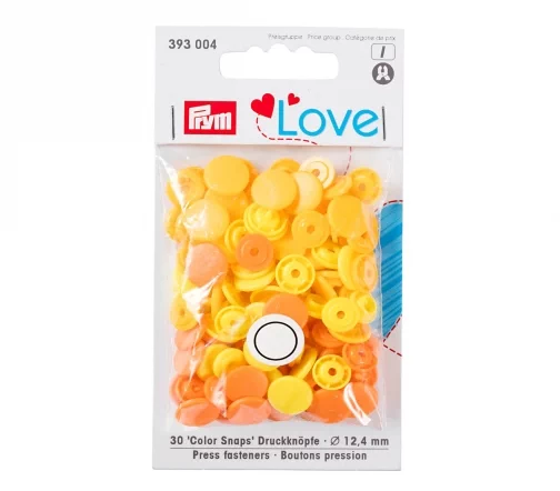393004 Kнопки Color Snaps Prym Love, цвет желтый/оранжевый, 12,4мм, 30шт, Prym