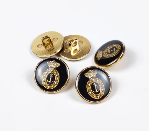Пуговица DILL "Якорь с короной", на ножке, металл, цвет черный/золото, 20 мм