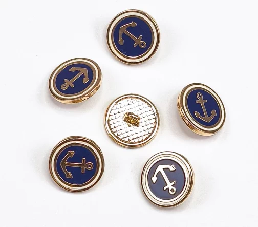 Пуговица Union Knopf "Якорь", на ножке, металл/пластик, цвет синий/золото, 15 мм
