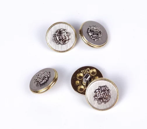 Пуговица DILL с гербом, на ножке, мет.пласт., цвет золото/никель, 15 мм