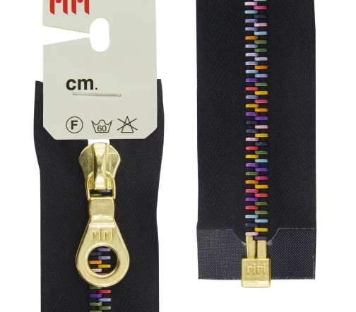 Молния RiRi металл разъём, 1 замок 6мм 60см, подвеска Kta, разноцв. цепь "Рио", цвет 2110, черный