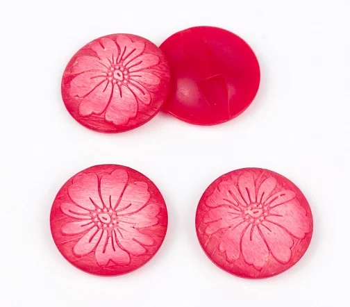 Пуговицы, Union Knopf, "Выпуклый цветок", круглые, на ножке, пластик, цвет малиновый, 23 мм