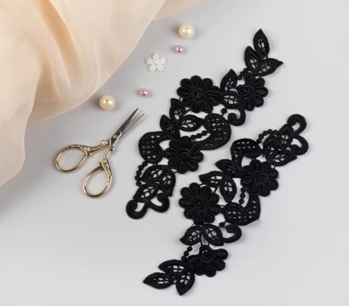 Аппликации пришивные лейсы, п/э, 23х7,5см, 2шт., цвет черный, 2797327