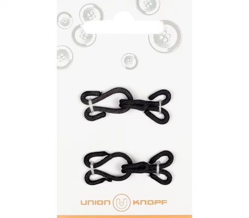 Крючки и петли Union Knopf для меховых изделий, металл/текстиль, цвет черный, 35 мм, 2 шт.