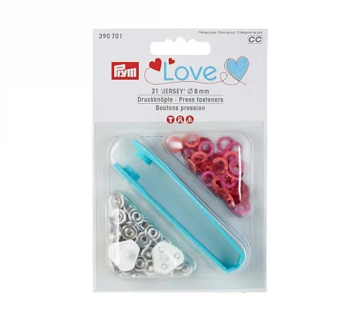 390701 Кнопки Джерси, металл, цвет красный, 8 мм, 21 шт, Prym