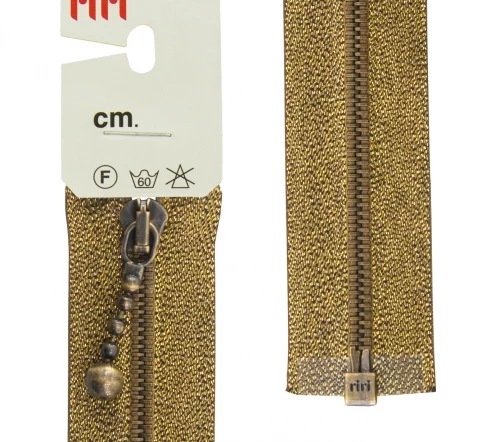 Молния Riri металл люрекс, разъёмная, 1 замок 4мм 60см, подвеска Kuke, цвет 3280, бронза