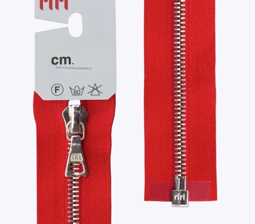 Молния RiRi атласная, металл, разъём, 1замок 4мм 65см, подв. Flach, цепь Ni, цвет 9426, ярко-красный