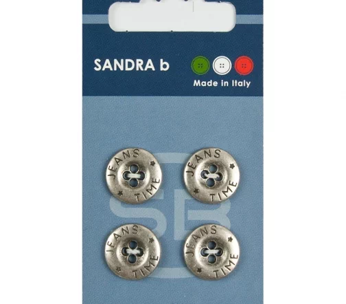 Пуговицы Sandra "Jeans Time", 15 мм, 4 отв., металл, 4 шт., цвет серебро, CARD197