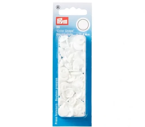 393103 Кнопки Color Snaps, пластик, круг 12,4мм, цв. белый, 30шт, Prym