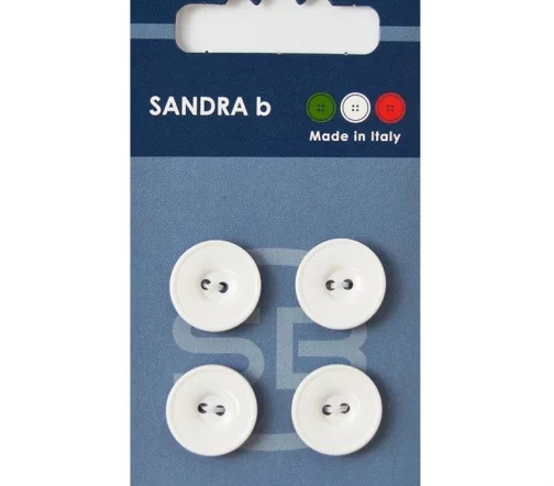 Пуговицы Sandra, 15 мм, 2 отв., пластик, 4 шт., белый, арт. CARD018