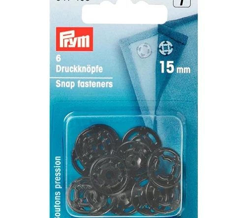 347105 Кнопки пришивные, пластик, цвет черный, 15 мм, 6 шт, Prym