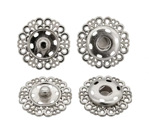 Кнопка пришивная, ажурная, металл, 30 мм, никель