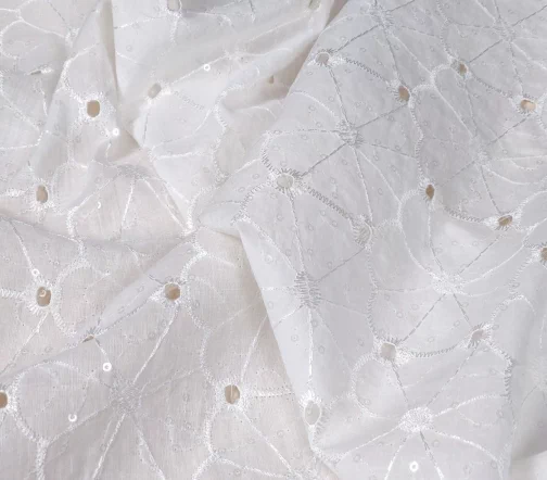 Шитье хлопковое с пайетками "Цветы", цвет молочный, 1122118