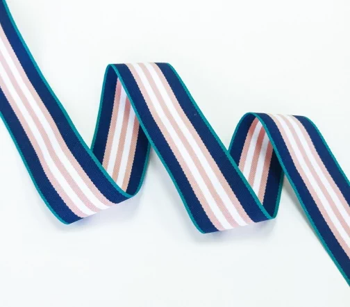 Лента лампасная в полоску, 38 мм, синий/розовый/белый/бирюзовый