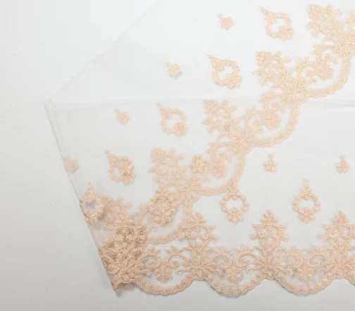 Кружево IEMESA (вышивка на тюле), ширина 14,8 см, цвет топленое молоко