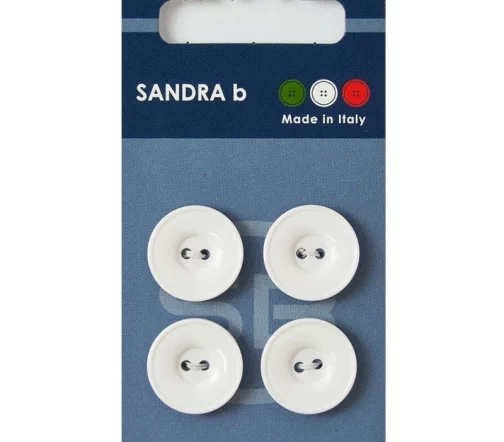 Пуговицы Sandra, 18 мм, 2 отв., пластик, 4 шт., белый, CARD019
