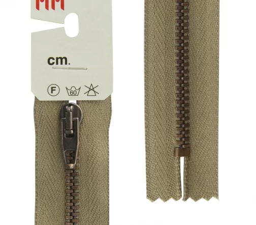 Молния RiRi металл неразъём, 4мм 18см, подвеска АТ, цепь антик медь, цвет 2814, бежево-зеленый темн.