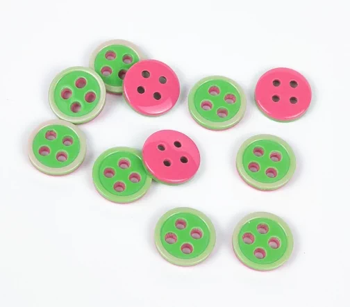 Пуговица, Union Knopf, 4 отв., пластик, цв.зеленый/розовый, 11мм, 453481-011-2616