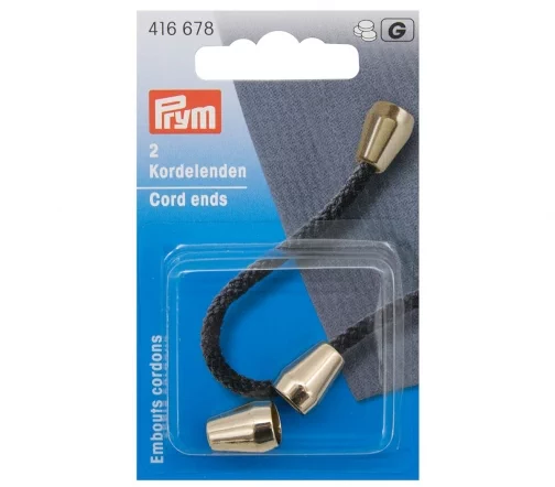 416678 Наконечник для шнура, конич.цилиндр, цв. св. золото, 2 шт., Prym