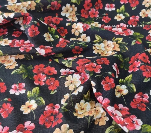 Плательная ткань "Цветы на черном", 01545