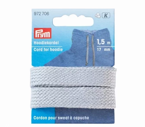 972706 Шнур для худи, ширина 17мм, серый, 1,5м, PRYM