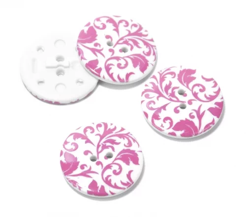 Пуговица DILL "Листья", 2 отв., пластик, цвет белый/розовый, 25 мм