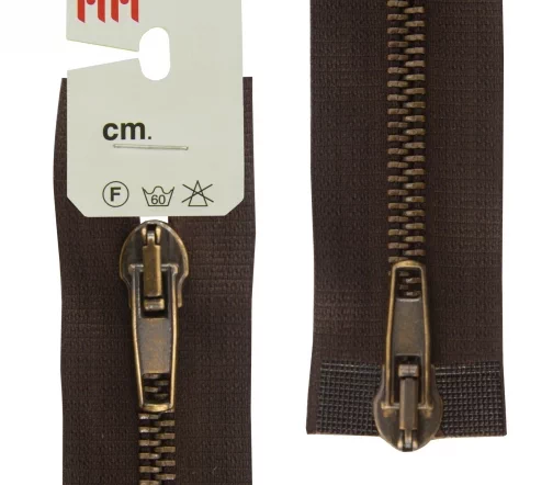 Молния RiRi металл разъём, 2 замка 5 мм 80 см, подвеска АТ, цепь антик медь, цвет 2226, т.коричневый