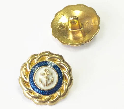 Пуговица "Якорь", на ножке, металл, эмаль, цв. золото/синий, 20 мм