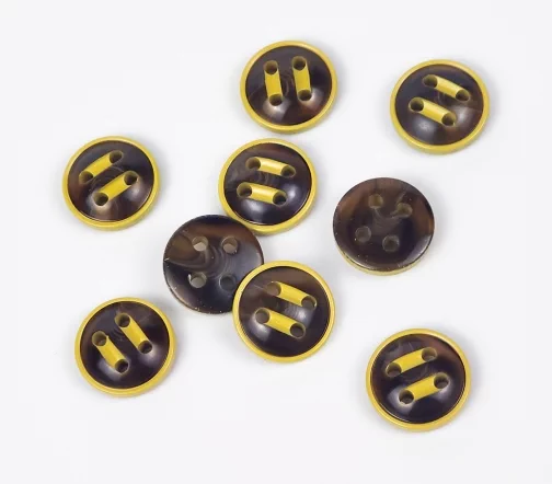 Пуговицы, Union Knopf, круглые, с цветным ободком, 4 отверстия, пластик, цвет желтый, 18 мм