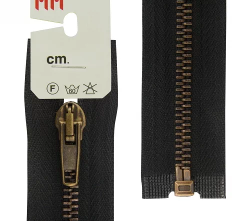 Молния RiRi металл разъем, 1 замок 5 мм 60 см, подвеска АТ, цепь антик медь, цвет 2110, черный