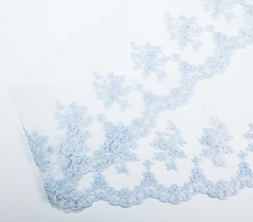 Кружево IEMESA (вышивка на тюле), ширина 12 см, цвет бледно-голубой