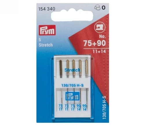 154340 Иглы для швейных машин для стрейчевой ткани №75-90, 5 шт.,  Prym