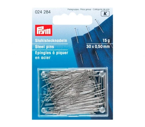 024284 Булавки (сталь) 6 очень тонкие, для шелка и сатина, серебристый цв., 30х0,50 мм, Prym