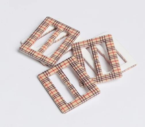 Пряжка-рамка, 40мм, пластик, цвет бежевая/серая клетка, 13-5248-99-40