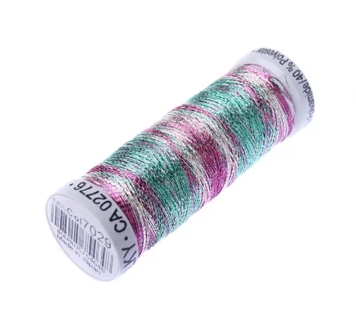 Нить Sulky отделочная металлик, 200м, цвет 7029 серебро/роза/нефрит, Gutermann 709760