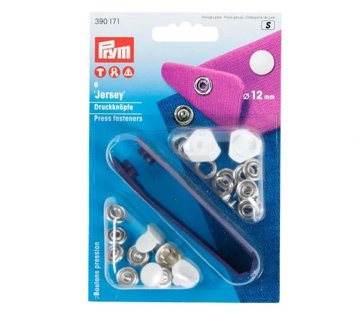 390171 Кнопки Джерси "Гладкая шапка", латунь, цвет белый, 12 мм, 6 шт., Prym