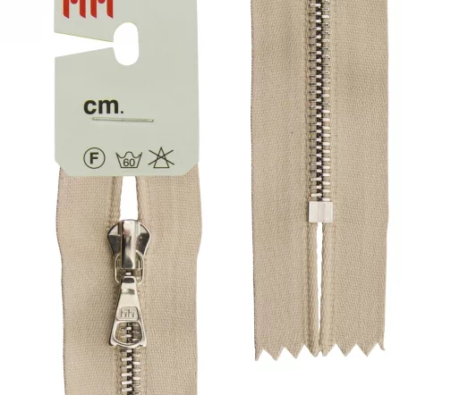 Молния RiRi атласная, металл, неразъём, 4мм 16см, подв. Flach, цепь Ni, цвет 2230, бежевый холодный