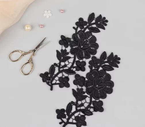 Аппликации пришивные лейсы, п/э, 21х9см, 2шт., цвет черный, 2797325