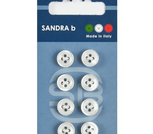 Пуговицы Sandra, 10 мм, 4 отв., пластик, 8 шт., белый, CARD002