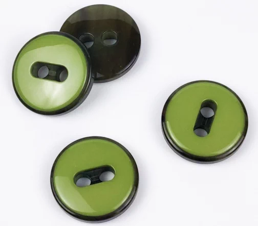 Пуговицы, Union Knopf, "Круглые, прорезь-полоса", глянец, 2 отв., пластик, цвет оливковый, 23 мм