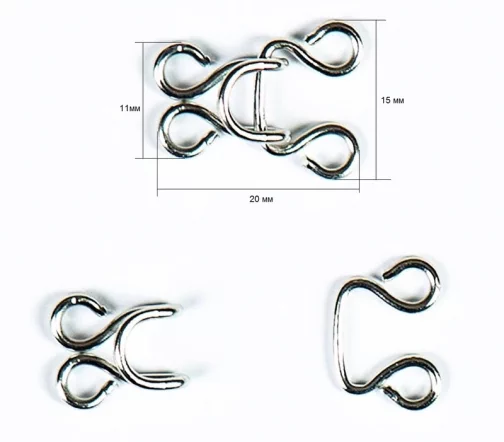 Крючок пришивной, 21х15 мм, металл, цвет никель