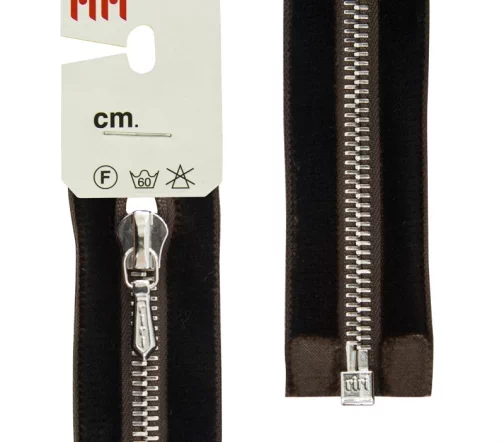 Молния RiRi бархат, металл, разъём, 1 замок 6 мм 50 см, подвеска Tropf, цепь Ni, цвет 2226, т.коричн