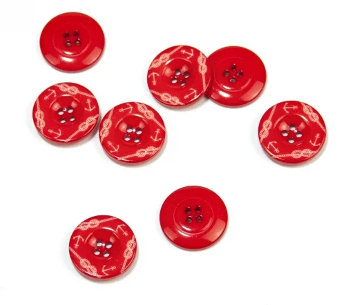Пуговица Union Knopf "Якоря", 4 отв., пластик, цвет красный, 15 мм