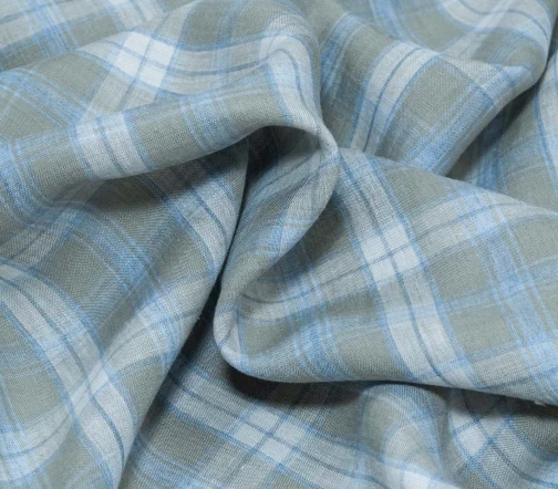Лен в клетку, цвет оливковый/молочный/серо-голубой, 1062116-3